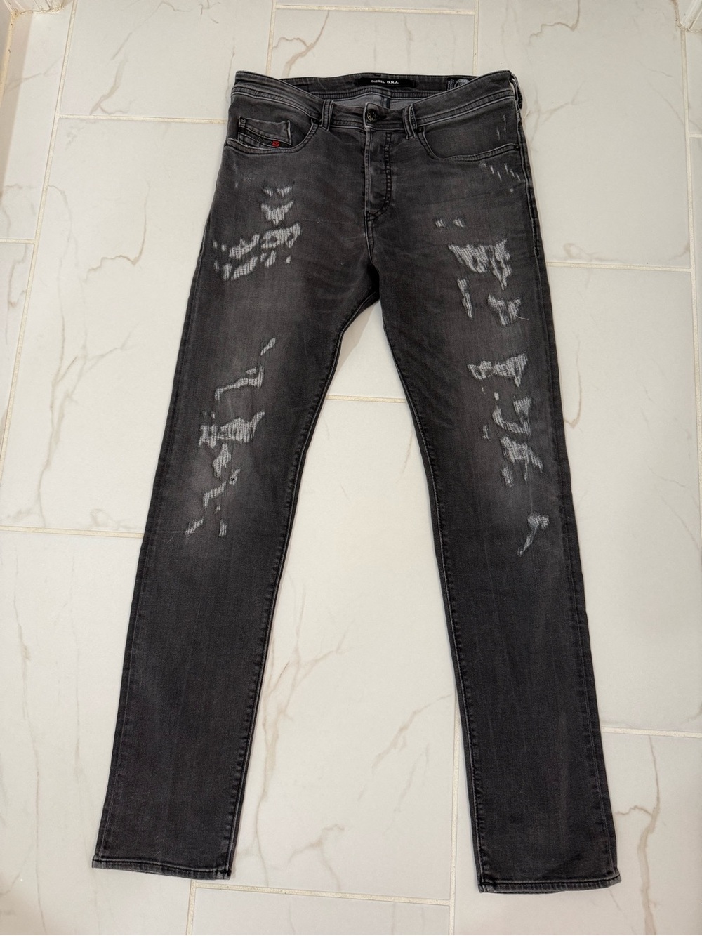 Diesel Men's Slim Fit Distressed Black Jeans